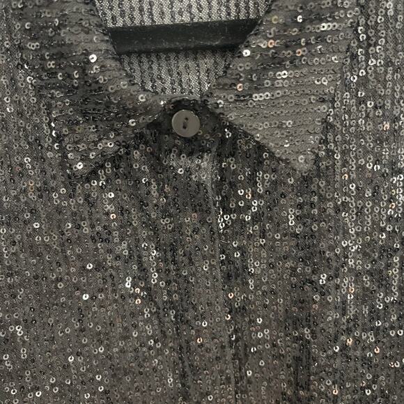 Vila Women Plus 2XL Black Sequin Blouse Button Up Collar Long Sleeve Party Shirt - Picture 4 of 10
